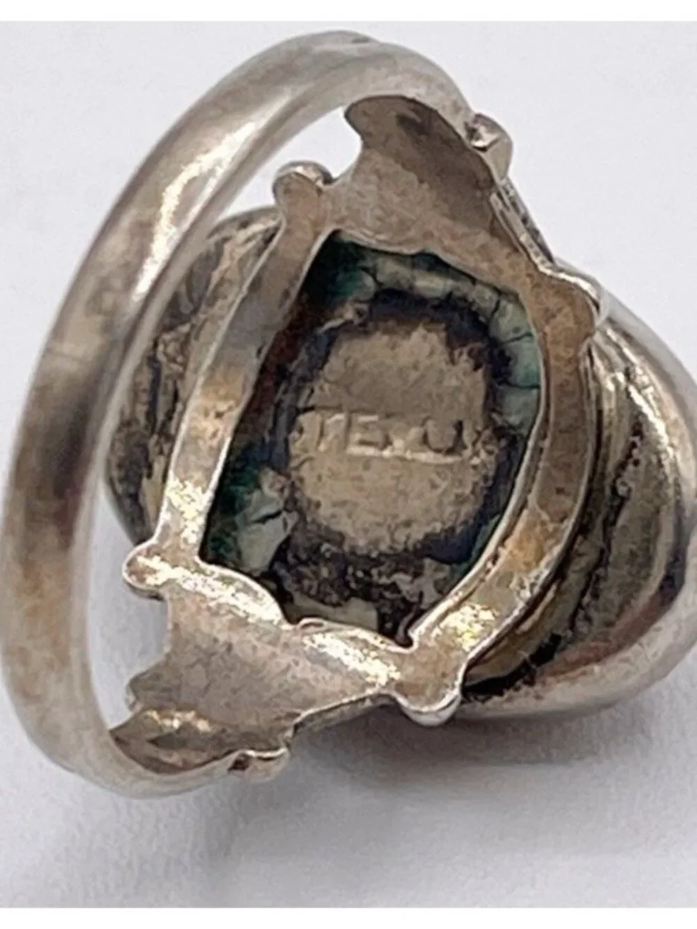 Vintage Sterling Silver Natural Blister Pearl Oval Ring Mabe Domed Size 5.25